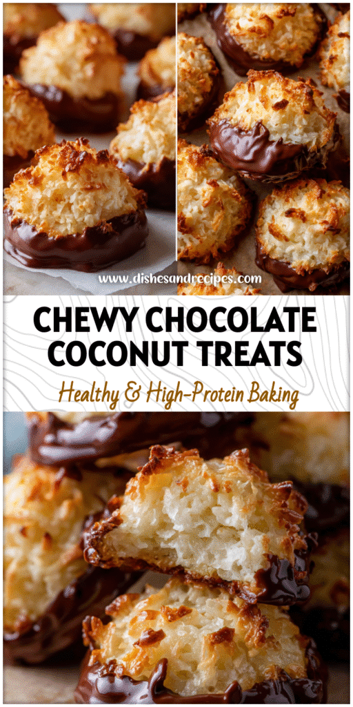 Chewy Coconut Macaroons dipped in chocolate with a glossy finish, showing Easy Macaroons texture and rich Coconut Macaroons With Condensed Milk layers.